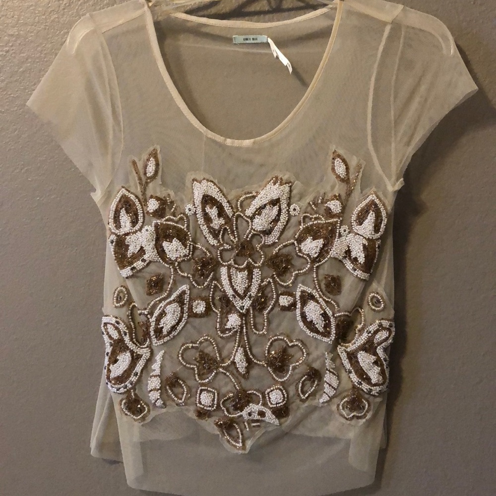 Anthropologie Beaded Embroidered Top -XS